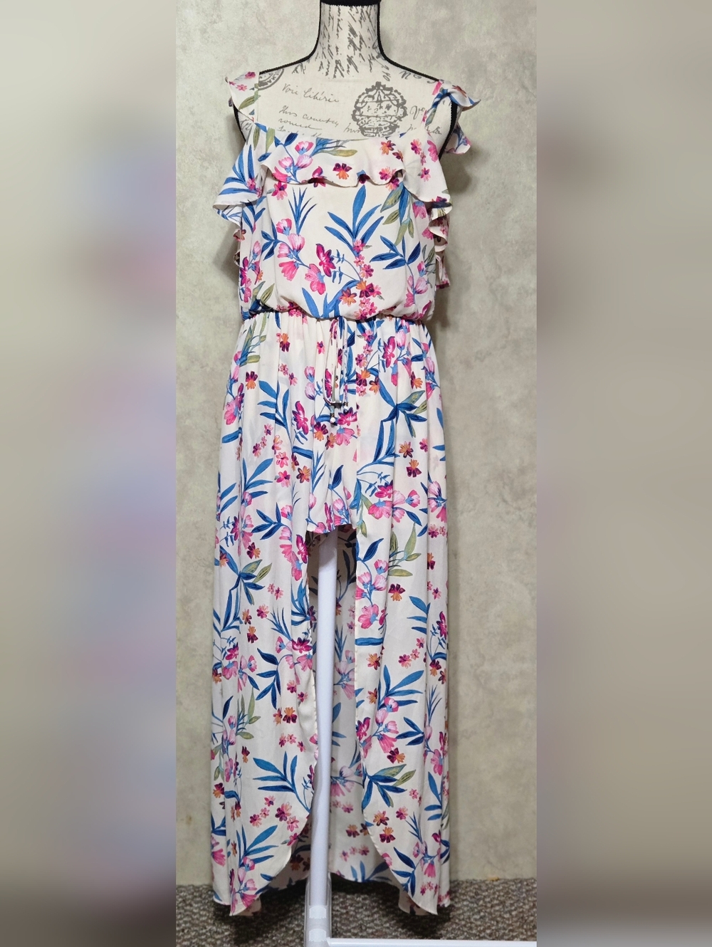 City Triangles Women's Floral Romper Dress High Low Dropback Size XLarge